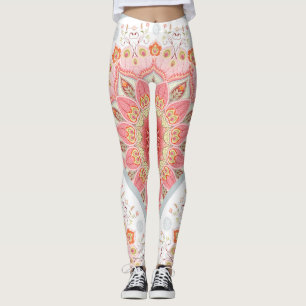 Leggings Peacock Feathers, Floral Round Ornament.