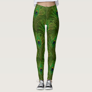 Leggings Peacock Feathers Peacocks Green Gold Parties scint