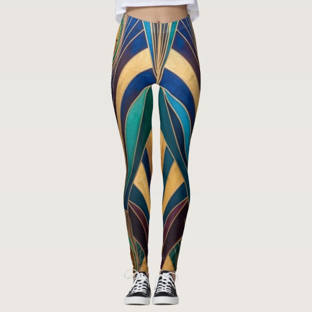 Leggings Peacock Jewel Tone Art Deco Feather (Devant)