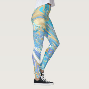 Leggings Pearlescent Aqua & Gold en marbre liquide