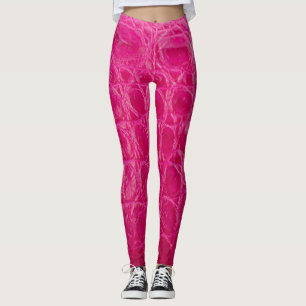 Leggings Peau de crocodile rose, texture cuir