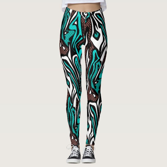 Leggings Peau zèbre abstrait sans couture cuir bleu moderne (Devant)