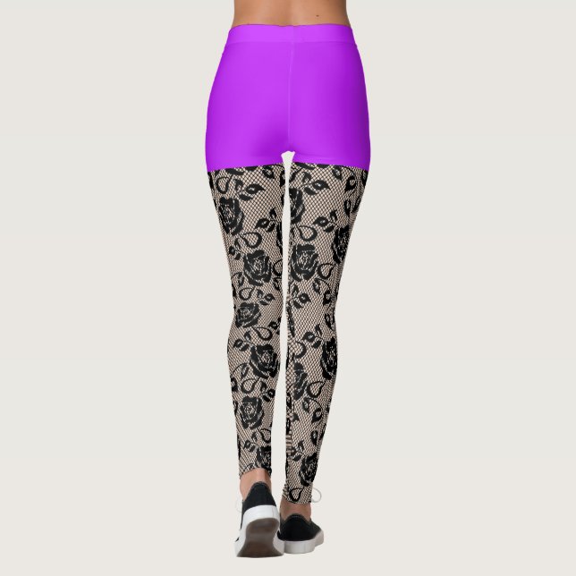 Leggings Pêche à dentelle noire Faux avec pattes courtes vi (Dos)