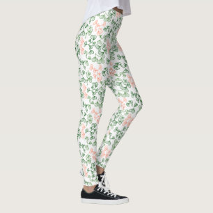Leggings Pêche & Green Botanical Floral Print