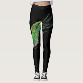 leggings peints d'oiseaux verts