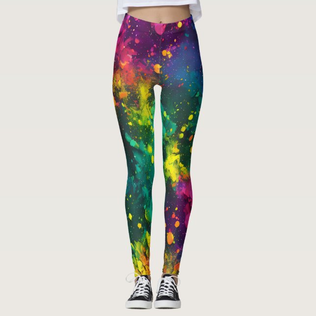 Leggings Peinture Abstraite Arc-en-ciel, Galaxie cosmique (Devant)