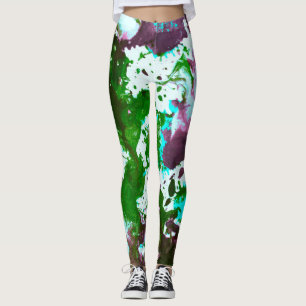 Leggings Peinture Abstraite colorée vert et violet