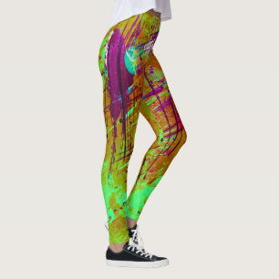 Leggings Peinture Abstraite en peluche couleur vert néon