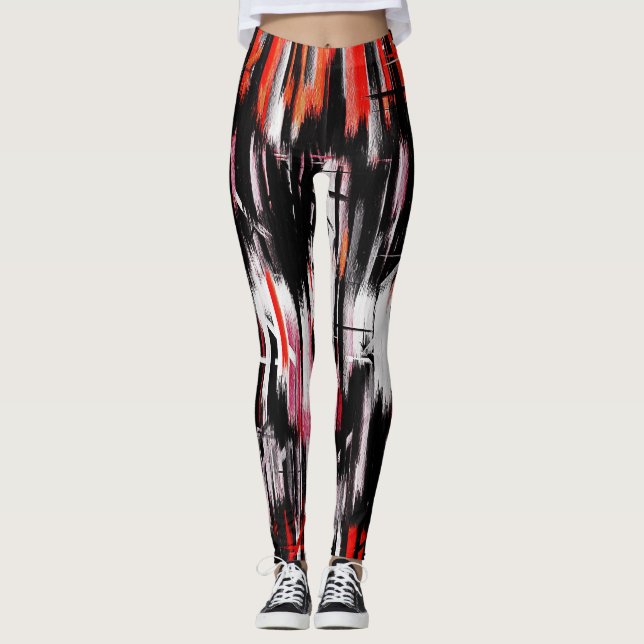 Leggings Peinture Abstraite rouge orange noire (Devant)