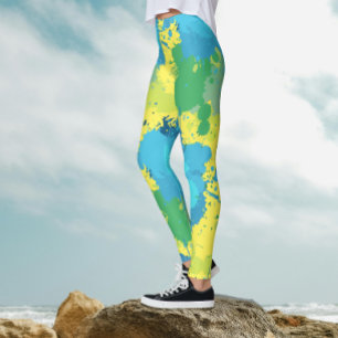 Leggings Peinture Abstraite Turquoise Jaune Colorée Éclabou