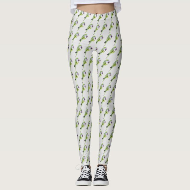 Leggings Peinture d'aquarelle de perroquet vert (Devant)