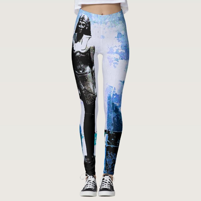 Leggings Peinture d'art bleu égyptien (Devant)