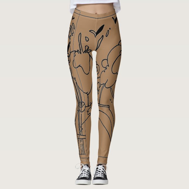 Leggings Peinture d'art noir et marron des années 60 de sty (Devant)