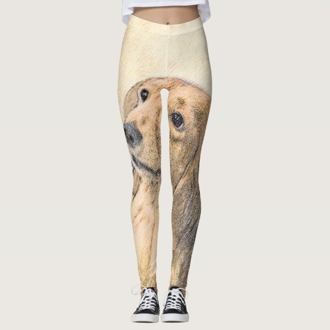 Leggings Peinture de Dachshund (Longhaïs) - Art original du (Devant)