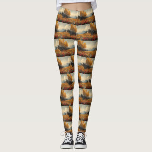 Leggings Peinture de Prairie Automnale Vintage avec Coqueli
