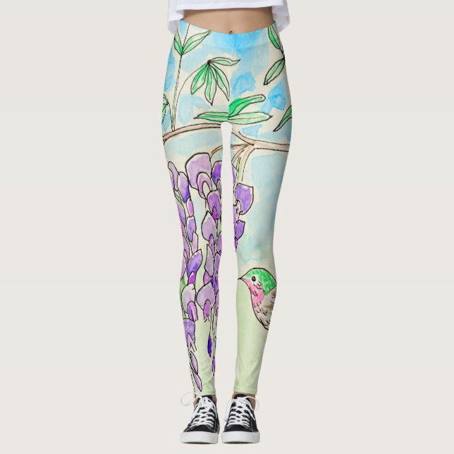 Leggings Peinture des colibris et des bactéries (Devant)