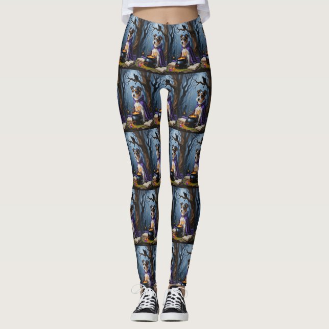 Leggings Peinture d'Halloween Whimsical Terrier australien (Devant)