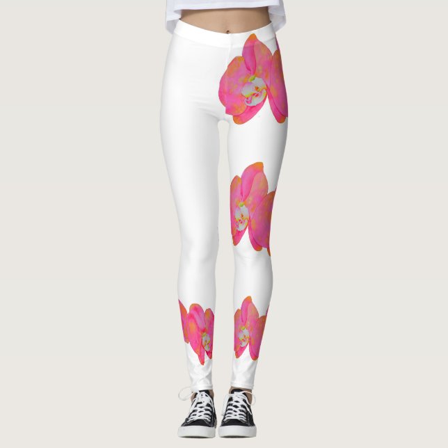 Leggings Peinture d'orchidée rose aquarelle (Devant)