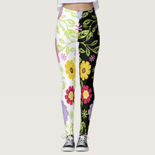 Leggings Peinture florale brillante Pop Art Motif bicolore