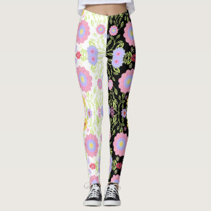 Leggings Peinture florale brillante Pop Art Motif bicolore