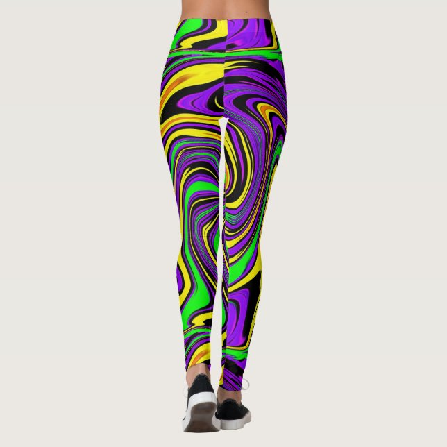 Leggings Peinture humide sauvage vert pourpre et jaune Abst (Dos)