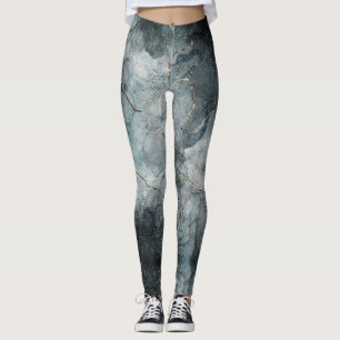 Leggings Peinture marbrée Abstraite Foggy gris bleu Art mod