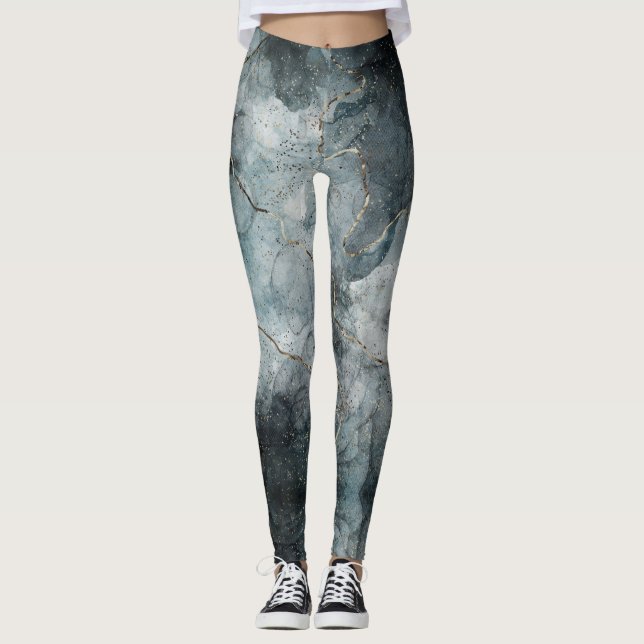 Leggings Peinture marbrée Abstraite Foggy gris bleu Art mod (Devant)