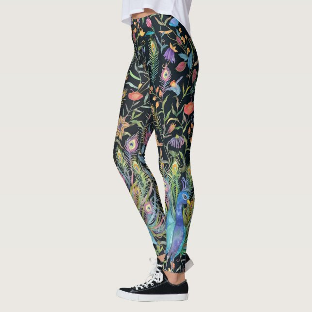 Leggings Peinture Peacock, Vins Floraux Boho Chic  (Gauche)