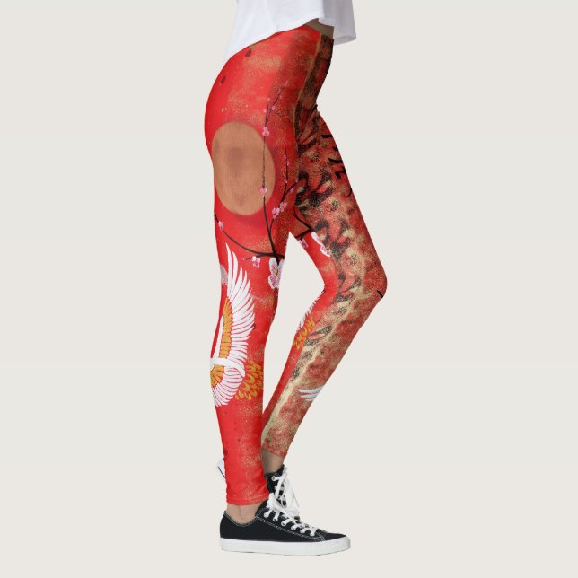 Leggings Peinture rouge japonaise du Japon Sakura du soleil (Droite)