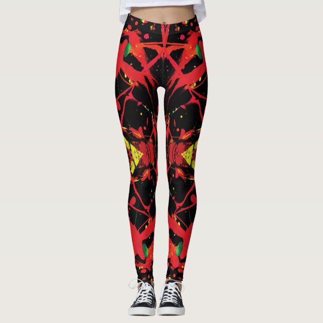 Leggings Peinture rouge, noire et brillante (Devant)