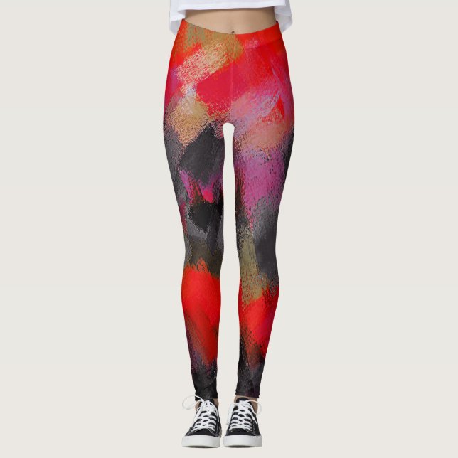 Leggings Peinture rouge noire rose (Devant)