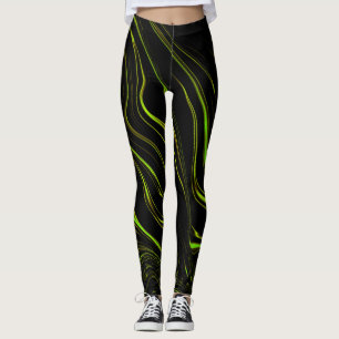 Leggings Pelouse dorée, vert ondulé longues traces sur fond
