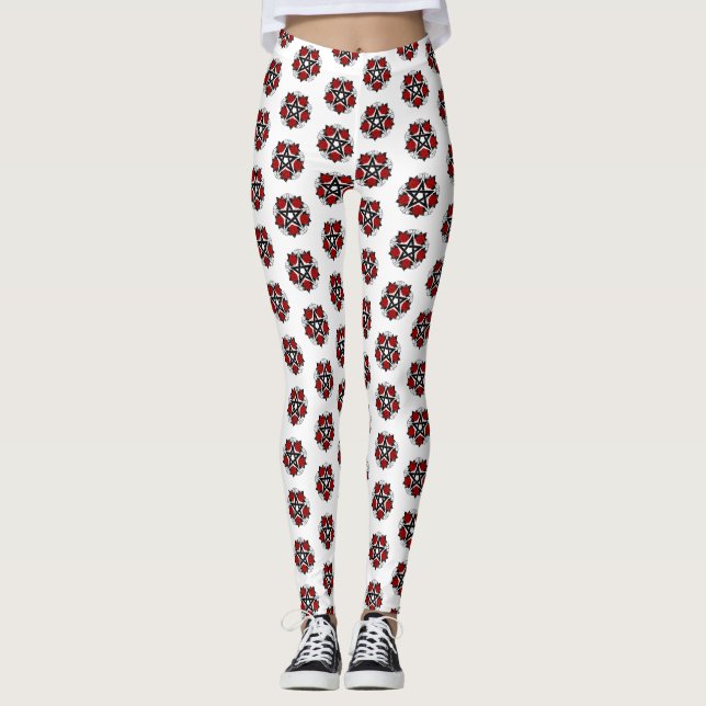 Leggings Pentagramme aux roses rouges (Devant)