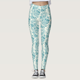 Leggings Peonies et papillons bloc imprimé, lagon Bleu