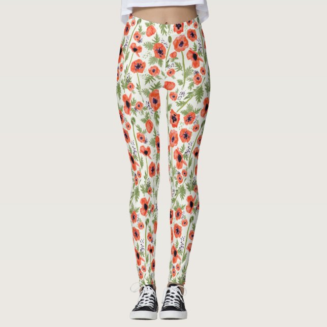 Leggings Pépites d'orange Aquarelle Motif Floral (Devant)