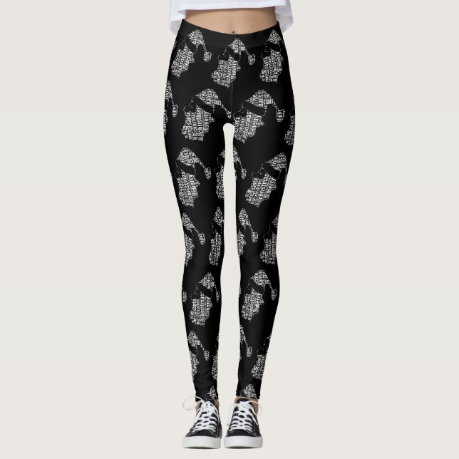 Leggings Père Père Noël Motif Noir Blanc Noir (Devant)
