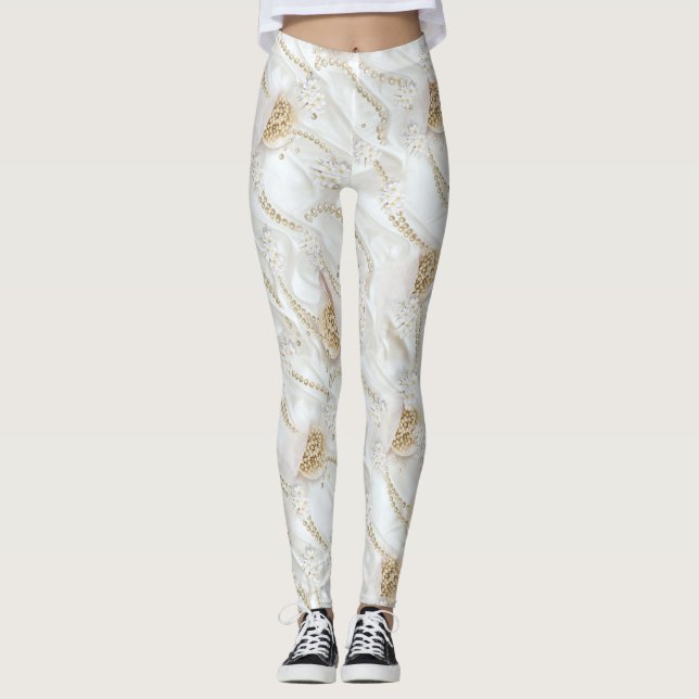 Leggings Perles de la campagne de la soie et de l'ivoire bl (Devant)