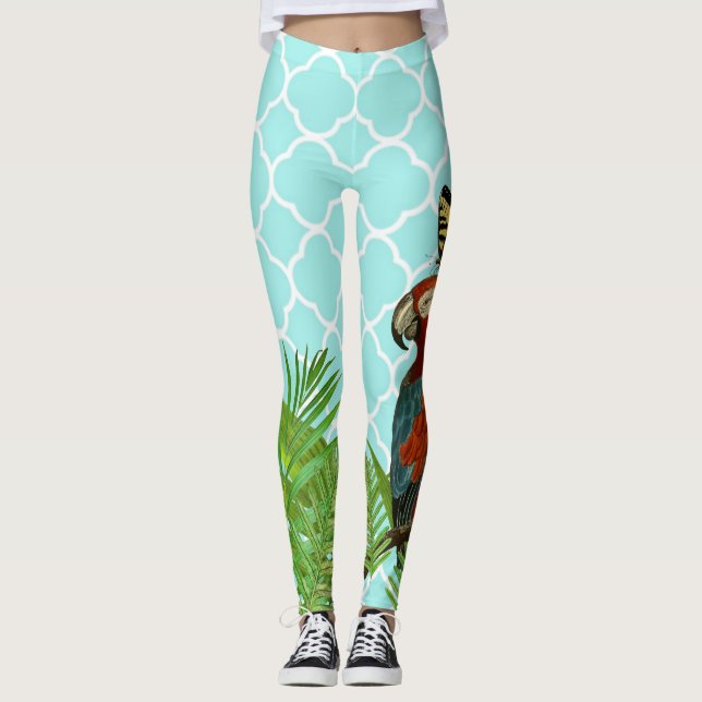 Leggings Perroquet et papillon turquoise (Devant)