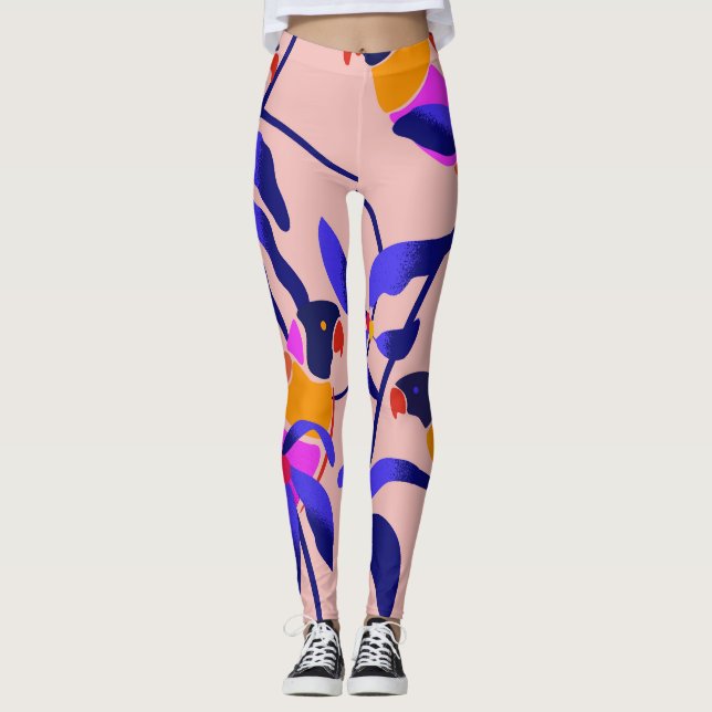 Leggings Perroquets Vintages roses : Illustration Exotique  (Devant)
