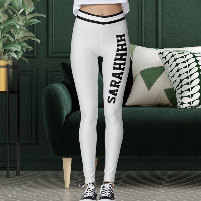 Leggings Personalize Name Light Grey Black Stripes Fun Gift (Créateur téléchargé)