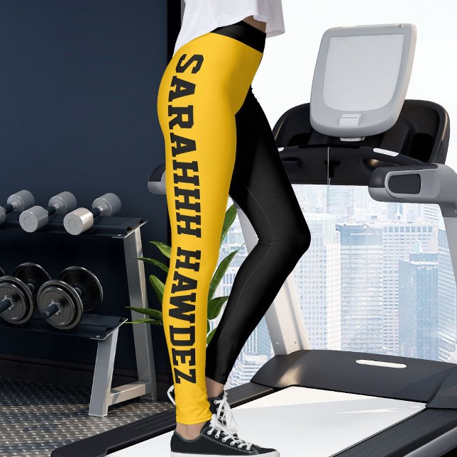 Leggings Personalized Black Yellow Orange Stripes Yoga Gift (Créateur téléchargé)