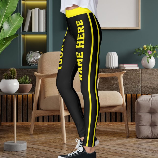 Leggings Personalized Bright Yellow Black Stripes Pet Names (Créateur téléchargé)