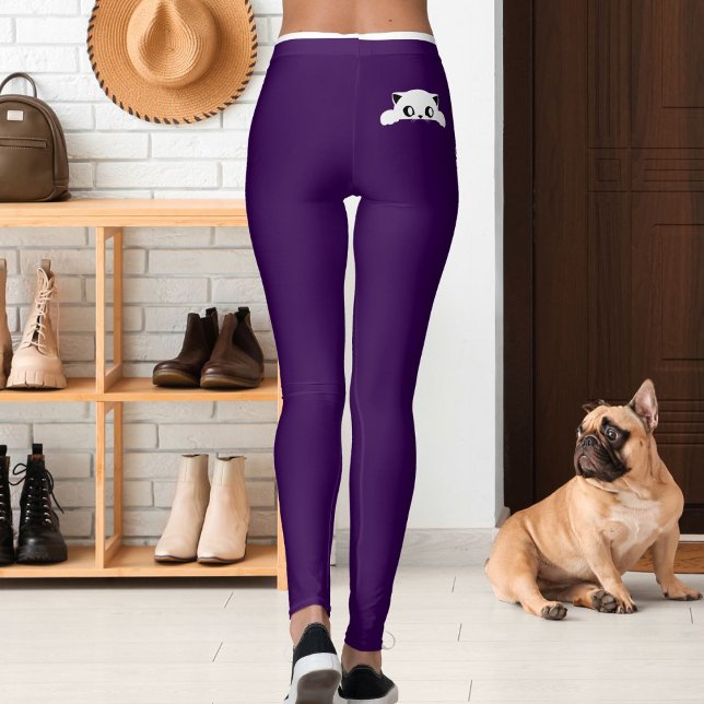 Leggings Personalized Cat Pet Purple White Stripes Gift (Créateur téléchargé)