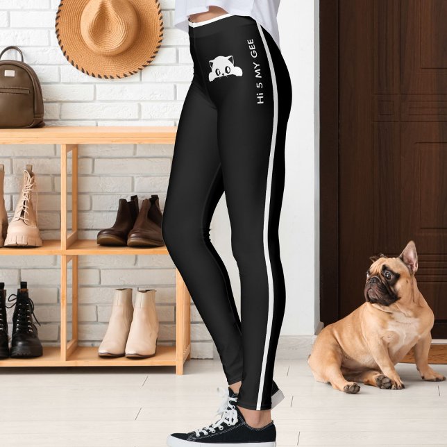 Leggings Personalized Cute Cat Pet Black White Stripes Gift (Créateur téléchargé)