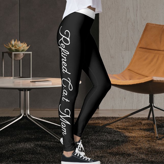 Leggings Personalized Pet Lover White Script Black Cat Mom (Créateur téléchargé)