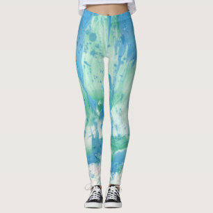 Leggings Personnalisé bleu vert blanc tendance moderne Abst