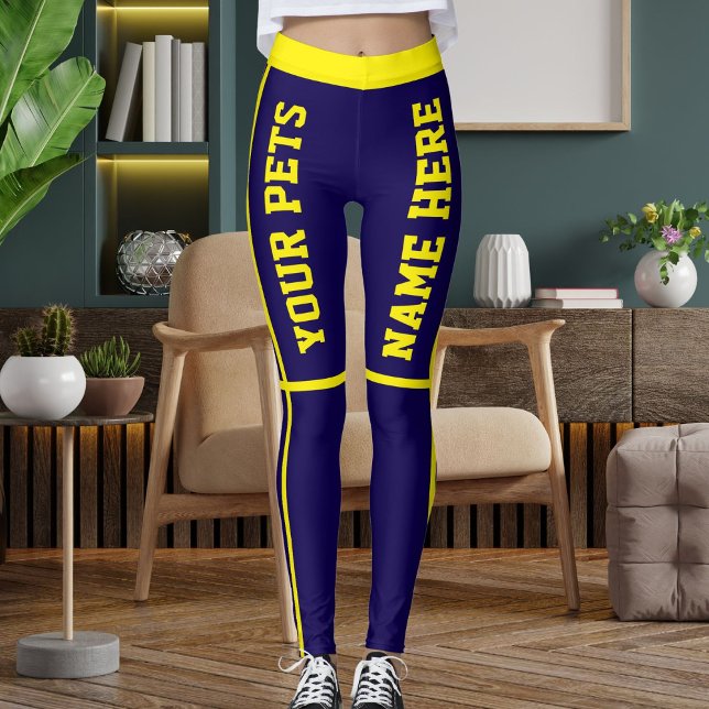 Leggings Personnalisé Bright Yellow Dark Blue Pet Noms (Créateur téléchargé)