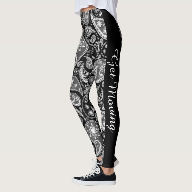Leggings Personnalisé Paisley Black White (Gauche)