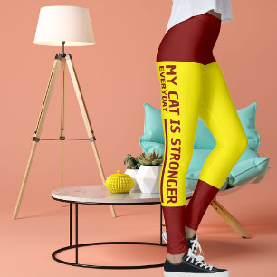 Leggings Personnalisé Rouge Bright Yellow Stripes Chat Retr