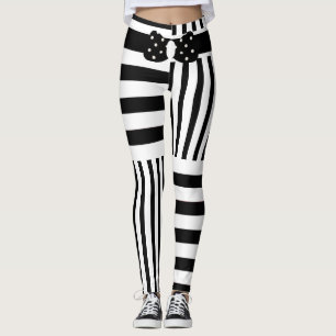 Leggings Personnalisé Style Black White Stripes & Polkadot